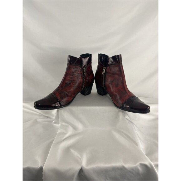 Un Tour en Ville Burgundy Distressed-Look Booties Womens EU Size 37 - Picture 4 of 9